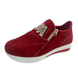 NLGToy Damen -Plateauschuhe einfarbig Flock seitlicher Reißverschluss Plattform Bequeme lässige Sportschuhe Damen Sneaker mit Cut Outs (Red, 39) von NLGToy