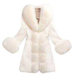 NLGToy Echte Mantel Damen Frauen-Pelz-Mantel-elegante dicke warme Art- und Weiseoberbekleidung-lange Kunstpelz-Jacke feminine Damen-Lederjacke (White, M) von NLGToy