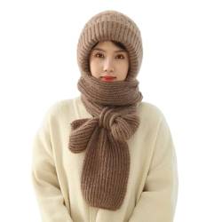 NLIADVY Integrierter Gehörschutz, winddichter Mützenschal, Warmer Winter-Strickmützenschal, Kapuzenschal, Damen-Winter-Strickmütze (Khaki,One Size) von NLIADVY