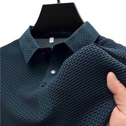 NLONGCH Kurzärmeliges Herren-Poloshirt aus Netzstoff, Eisseide, bequem, atmungsaktiv, Sommer, Netzstoff, kurzärmelig, Anti-Falten, Eisseide, Herren-Poloshirt (blau, Größe 2XL) von NLONGCH