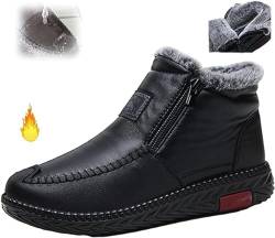 NLONGCH Wasserdichte rutschfeste Baumwoll-Lederstiefel, Winter-Fleece, verdickte Schneestiefel, warme Stiefeletten für Damen, Schlupfstiefel mit Reißverschluss, Schwarz , 38 EU von NLONGCH