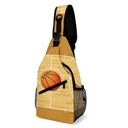 Basketballplatz mit Basketball-Schultertasche, Umhängetasche, Reise-Brust-Tagesrucksack von NLWQEKV