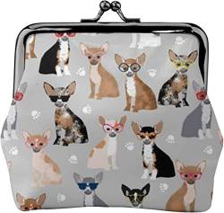 Damen-Geldbörse aus Leder mit Chihuahua-Hund-Motiv, kleine Kleingeldtasche mit Kiss-Lock-Verschluss und Schnallen-Geldbörse als Geschenk für Mädchen von NLWQEKV