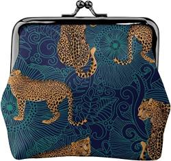 Damen-Geldbörse aus Leder mit Leoparden-Dschungel-Midnight-Motiv, kleine Kleingeldtasche mit Kiss-Lock-Verschluss und Schnallen-Geldbörse als Geschenk für Mädchen von NLWQEKV