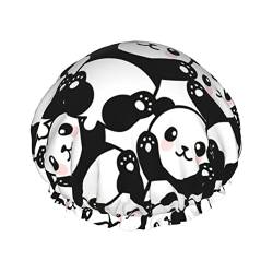 Niedliche Panda-Duschhaube für Damen, verstellbar, doppelt wasserdicht, Bade-Duschhut, Haarschutz, wiederverwendbar, Damen-Spa-Salon-Duschhut von NLWQEKV