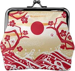 Retro japanische rote Kirschblüten, Sonnenschnalle, Leder-Geldbörsen, Vintage-Beutel, Kiss-Lock-Wechselgeldbörse, Mini-Geldbörsen für Damen und Mädchen von NLWQEKV