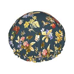 Schöne Duschhaube mit Blumenmuster für Damen, verstellbar, doppellagig, wasserdicht, Bade-Duschhut, Haarschutz, wiederverwendbar, Damen-Spa-Salon-Duschhut von NLWQEKV