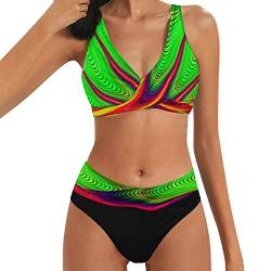 NMSLCNM Damen Bikini Set Elegante Zweiteilige Badeanzug Zweiteiliger Push Up Sexy Farbblockdruck Mit Brustpolster Swimsuit Set für Frauen (#5-Green, XXXL) von NMSLCNM