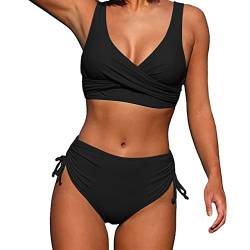 NMSLCNM Damen Bikini Set Elegante Zweiteilige Badeanzug Zweiteiliger Push Up Sexy Farbblockdruck Mit Brustpolster Swimsuit Set für Frauen (X1-Black, M) von NMSLCNM
