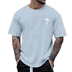 Oversize Shirt Herren Oversized Rundhals Shirts Herren Sommer Lose Kurzarm Tshirt Vintage Buchstaben Drucken Oberteile Shirts Streetwear Casual Sport Tops Oversize Herren (c-Light Blue, M) von NMSLCNM