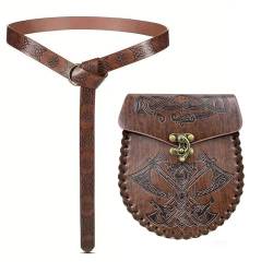 Einzigartige Mittelalterliche Retro-Leder-Geldbörsen Aus Echtem Leder, Luxus-Geldbörse For Herren, Weihnachtsgeburtstagsgeschenk, Nordisches Wikinger-Symbol-Amulett-Geldbörse ( Color : H-Purse 4 ) von NMVAWIPT