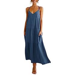 Lange Sommerkleider Damen Ärmellose Maxikleider Casual Lose Kleider für Sommer Damen V-Ausschnitt Loose Träger Strandkleider Lässiges Kleid Luftiges Sommerkleid von NNAA