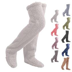 Snuggs Cozy Socks, Snugglepaws Sock Slippers, Snuggs Cozy Socks Knee High, Teddy Legs Long Socks for Women (White) von NNBWLMAEE