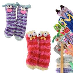 Warm Cozy Fluffy Cartoon Monster Socks, Funny Fuzzy Socks for Women, Winter Warm Fuzzy Animal Socks, Womens Fuzzy Socks (2pcs D) von NNBWLMAEE