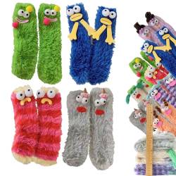 Warm Cozy Fluffy Cartoon Monster Socks, Funny Fuzzy Socks for Women, Winter Warm Fuzzy Animal Socks, Womens Fuzzy Socks (4pcs D) von NNBWLMAEE