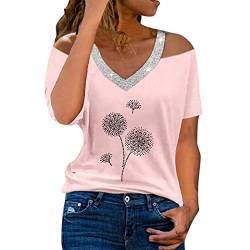 Fun-Tops & Shirts Damen Bluse 3/4 arm Sommer Elegant T-Shirt Frauen 3D Drucken Kurzarmoberteil mit Rundhalsausschnitt Mode Farbblock Graphics Teenager Mädchen Tunika Grafik Tee Tops XXL von NNGOTD