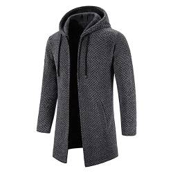 Herren Herbst und Winter Solide Kapuze Reißverschluss Warme Strickjacke Strickmantel wasserdichte Wanderjacke Herren (BAULMD1028B-Dark Gray, M) von NNGOTD