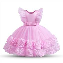 NNJXD Baby-Geburtstagsparty-Kleid Tutu Schleife Prinzessin Kleinkind Blumen-Hochzeitskleid 056 Rosa Größe (80) 6–12 Monate von NNJXD