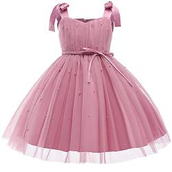 NNJXD Baby Mädchen Kleid Tutu Blume Kleider Festzug Taufe Perle Kleid Größe (120) 4-5 Jahre 748 Rosa-A von NNJXD