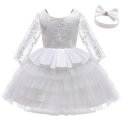 NNJXD Baby Mädchen Kleid Tutu-Kleider Geblümtes Weihnachtskleid Pageant rückenfreies Brautkleid Größe (90) 12-24 Monate 773 Weiß-A von NNJXD