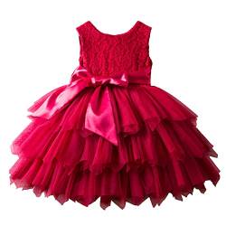 NNJXD Baby Mädchen Partykleid Tutu Spitze Kleinkind Mädchen Taufe Prinzessin 1928 Rot Größe (100) 2-3 Jahre von NNJXD