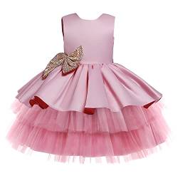 NNJXD Baby Mädchen Prinzessin Kleid Bowknot Pailletten Kleider Festzug Hochzeit Tutu Kleid Größe120 (4-5 Jahre) 730 Rosa-A von NNJXD