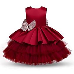 NNJXD Baby Mädchen Prinzessin Kleid Bowknot Pailletten Kleider Festzug Hochzeit Tutu Kleid Größe90 (12-24 Monate) 730 Rot-A von NNJXD