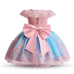 NNJXD Baby Mädchen Schleife Tutu Kleid für Kleinkinder Taufe Blumenmädchen Hochzeit Geburtstag Party Kleid 2025 Rosa & Blau Größe(90) 12-24 Monate von NNJXD