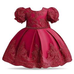 NNJXD Baby Mädchen Spitze Partykleid Taufe Bowknot Kleinkind Tutu Brautkleid 2021 Burgund Größe (90) 12-24 Monate von NNJXD