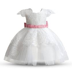 NNJXD Baby Mädchen Taufkleid Tutu Party Taufe Kleid Spitze Kleinkind Mädchen Kleider 2015 Weiß & Rosa Größe (110) 3-4 Jahre von NNJXD