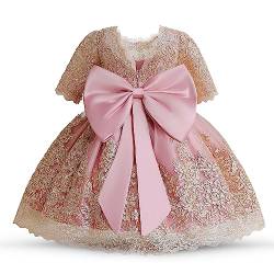 NNJXD Baby Mädchen Tutu Kleid Säugling Taufe Blume Hochzeit Geburtstag Party Festzug Kleid 2030 Rosa Größe(110) 3-4 Jahre von NNJXD
