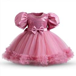 NNJXD Baby-Partykleid für Mädchen Tutu Pailletten Schleife Prinzessin Kleinkind Mädchen Hochzeitskleid 054 Rosa Größe (80) 6–12 Monate von NNJXD