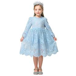 NNJXD Blume Mädchen Spitze Prinzessin Festzug Tüll Kleid Größe 110(3-4 Jahre) 670 Blau von NNJXD