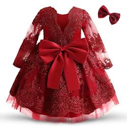 NNJXD Blumenmädchen Baby Spitze Prinzessin Party Pageant Kleid Tutu Hochzeitskleid 790 Rot Größe (120) 4-5 Jahre von NNJXD