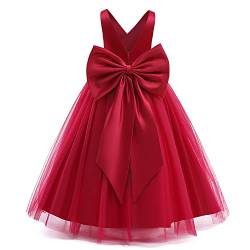 NNJXD Blumenmädchen Hochzeit Festzug Kleid Backless Formales Langes Kleid 784 Rot Größe(160) 12-13 Jahre von NNJXD