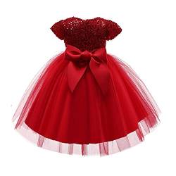 NNJXD Blumenmädchen Hochzeit Pailletten Tutu Kleid Mädchen Festzug Kleid Größe (100) 2-3 Jahre 737 Rot-A von NNJXD