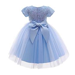 NNJXD Blumenmädchen Hochzeit Pailletten Tutu Kleid Mädchen Festzug Kleid Größe (110) 3-4 Jahre 737 Blau-A von NNJXD