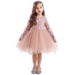 NNJXD Kleine Mädchen Spitze Gestickte Applikationen Prinzessin Tutu Party Floral Kleid Größe (140) 6-7 Jahre Rosa von NNJXD