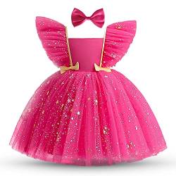 NNJXD Kleinkind Kleinkind Baby Mädchen Kleine Sterne Tüll Kleid Party Bowknot Tutu Kleid 2023 Rosarot Größe (110) 3-4 Jahre von NNJXD