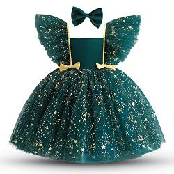 NNJXD Kleinkind Kleinkind Baby Mädchen Kleine Sterne Tüll Kleid Party Bowknot Tutu Kleid 2023 Waldgrün Größe (90) 12-24 Monate von NNJXD