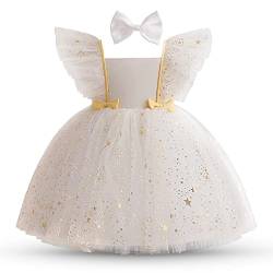 NNJXD Kleinkind Kleinkind Baby Mädchen Kleine Sterne Tüll Kleid Party Bowknot Tutu Kleid 2023 Weiß Größe (100) 2-3 Jahre von NNJXD