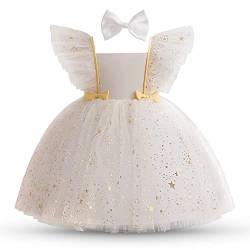 NNJXD Kleinkind Kleinkind Baby Mädchen Kleine Sterne Tüll Kleid Party Bowknot Tutu Kleid 2023 Weiß Größe (80) 6-12 Monate von NNJXD