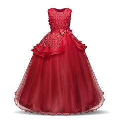 NNJXD Mädchen Ärmellos Stickerei Prinzessin Festzug Kleider Abschlussball Ballkleid Größe(150) 10-11 Jahre 354 Rot-A von NNJXD