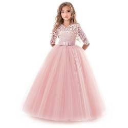 NNJXD Mädchen Festzug Stickerei Prom Kleider Prinzessin Hochzeit Kleidung Größe(130) 6-7 Jahre 378 Rosa-A von NNJXD