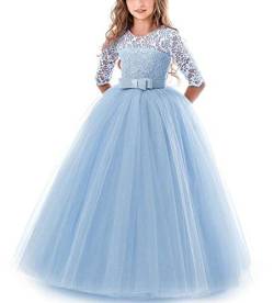 NNJXD Mädchen Festzug Stickerei Prom Kleider Prinzessin Hochzeit Kleidung Größe(140) 8-9 Jahre 378 Blau-A von NNJXD