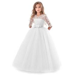 NNJXD Mädchen Festzug Stickerei Prom Kleider Prinzessin Hochzeit Kleidung Größe(140) 8-9 Jahre 378 Weiss-A von NNJXD