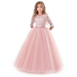 NNJXD Mädchen Festzug Stickerei Prom Kleider Prinzessin Hochzeit Kleidung Größe(150) 9-10 Jahre 378 Rosa-A von NNJXD