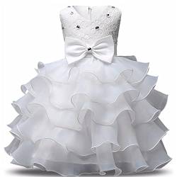 NNJXD Mädchen Kleid Kinder Rüschen Spitze Party Brautkleider Größe(100) 2-3 Jahre Weiß von NNJXD