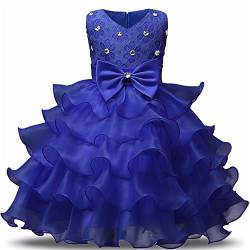 NNJXD Mädchen Kleid Kinder Rüschen Spitze Party Brautkleider Größe(130) 5-6 Jahre Blau von NNJXD