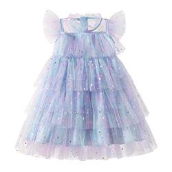NNJXD Tüllkleid für kleine Mädchen, Prinzessin Kleiner Stern Mond Bedruckte Kleid 1952 Hellblau Größe (140) 6-7 Jahre von NNJXD
